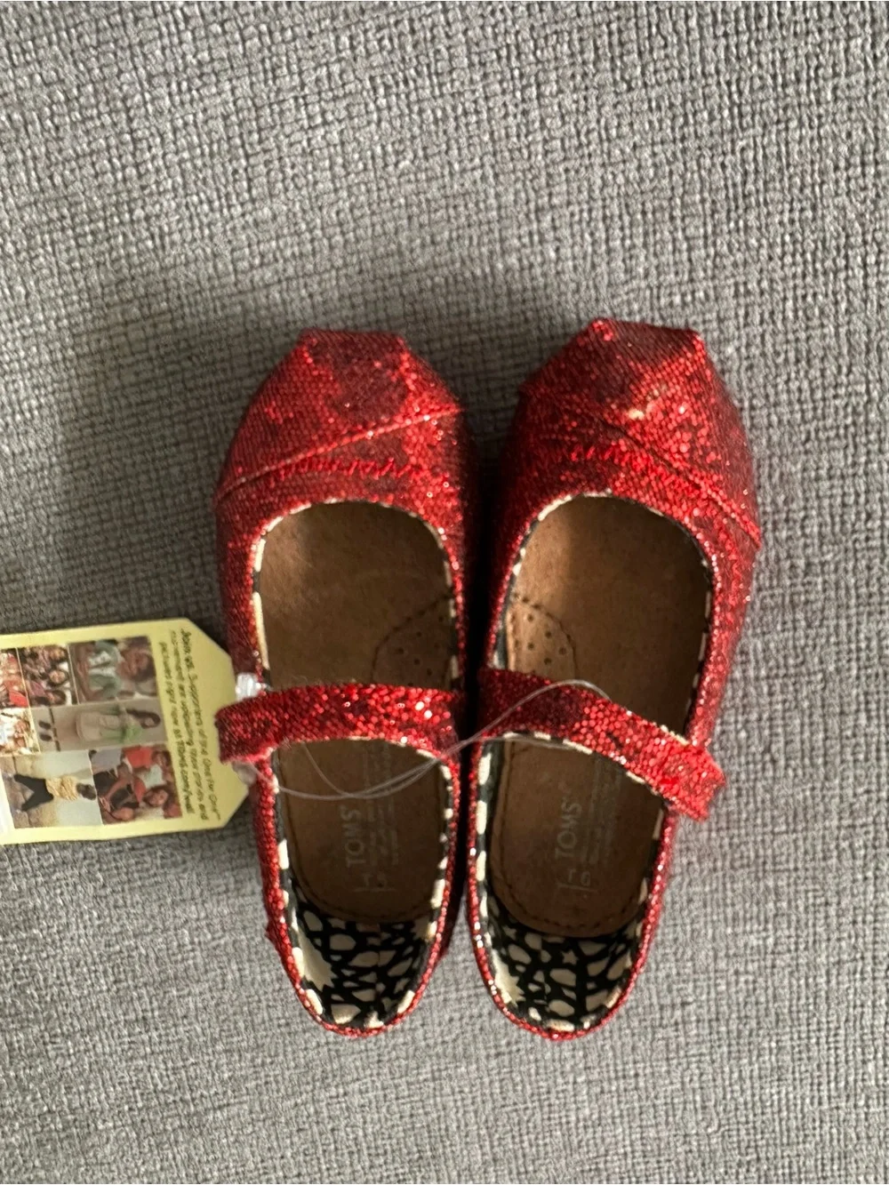 TOMS Kids Red Glitter Mary Jane Shoes with Strap